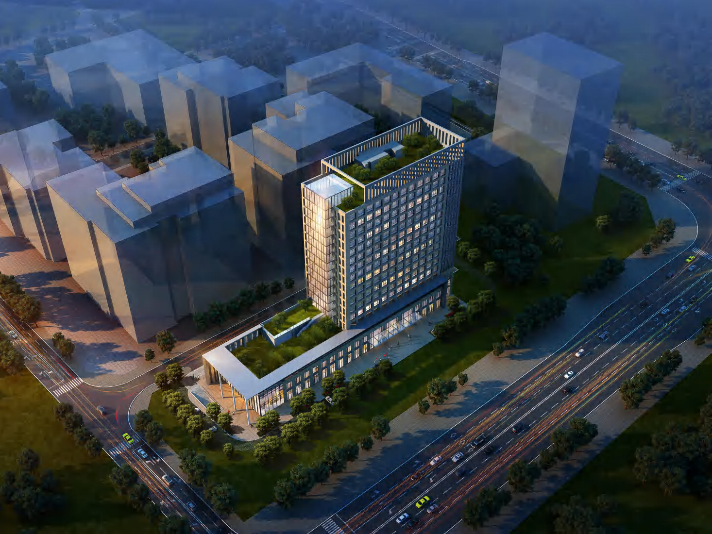 库马克大厦装配式钢结构建筑项目鸟瞰效果图